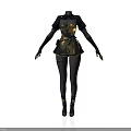 Woman Dressed In Steampunk Style Black Gold Corset With Leather Gloves Fitted Pants And Boots