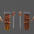 Animated Pirate Female Character Wearing Pink Hat With Anchor Rope And Sword