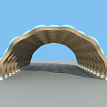 Modern Outdoor Pergola With Arched Glass Canopy And Wooden Geometric Supports
