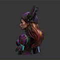Sci Fi Fantasy Female Character Bust With Antler Like Headdress And Purple Pink Iridescent Armor