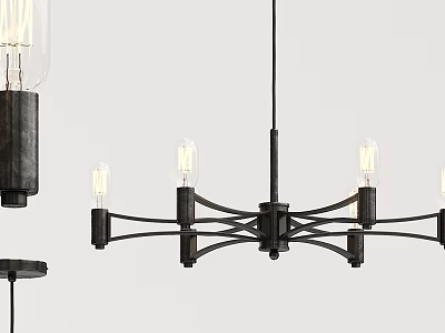 Modern Black Metal Chandelier With Cross Frame Design And Clear Glass Bulbs 3d model