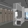 Modern Public Restroom Interior Design With Stalls Sink Area And Green Plants