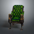 Green Tufted Leisure Chair With Gold Eagle Head Decorations And Ornate Legs