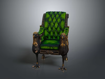 Green Tufted Leisure Chair With Gold Eagle Head Decorations And Ornate Legs 3d model