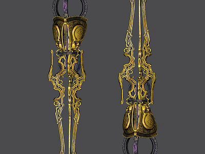 Antique Style Golden Candle Lamp With Intricate Carvings And Decorative Design 3d model