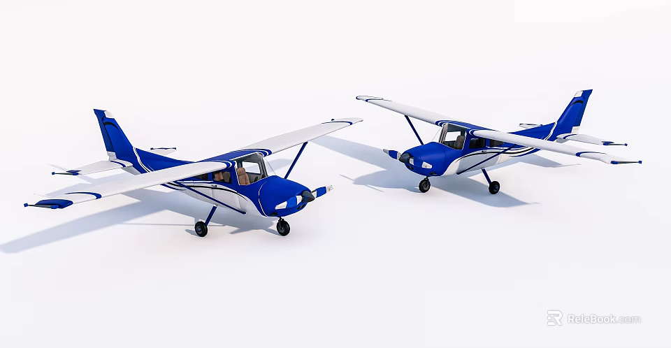 Two Blue And White Passenger Planes Side By Side With Cockpit And Wings 3d model