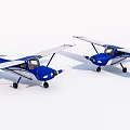Two Blue And White Passenger Planes Side By Side With Cockpit And Wings 3d model