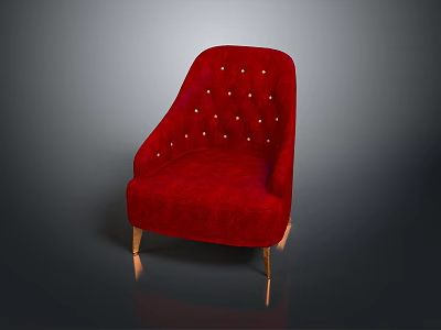 Stylish Red Button Tufted Chair With Elegant Gold Metal Legs Design 3d model