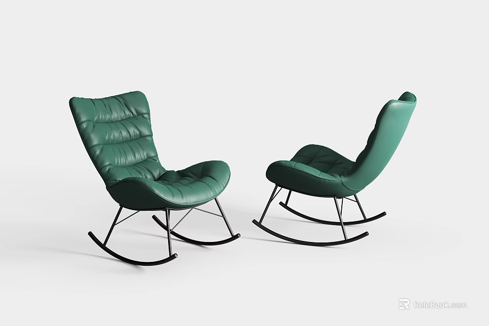 Green Leather Rocking Chairs With Modern Design And Black Rocker Bases 3d model 