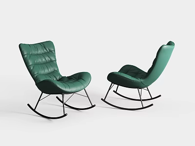 Green Leather Rocking Chairs With Modern Design And Black Rocker Bases 3d model