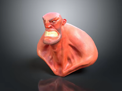 Angry Man With Red Skin Muscular Bust Sculpture 3D Rendered Fierce Facial Expression 3d model