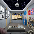 Basketball Themed Home Theater Starry Ceiling Projector NBA Decor Player Posters 24 Jersey Cozy Sofa