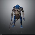 Blue Shark Headed Mythical Creature 3D Character With Armor Like Details And Weapon In Standing Pose