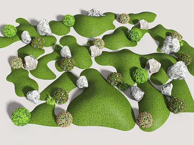 Green Terrain With Rolling Hills White Stones And Small Green Shrubs 3d model