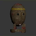 Ancient Decorative Weapon With Red Top Yellow Stripe Brown Body Red Base And Holes