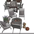 Elegant Outdoor Table With Comfortable Chairs Potted Plants And Decorative Elements 3d model