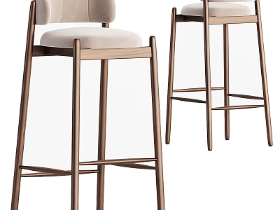 Modern Bar Stools With Wooden Frame And Beige Upholstered Seats 3d model