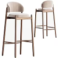 Modern Bar Stools With Wooden Frame And Beige Upholstered Seats 3d model