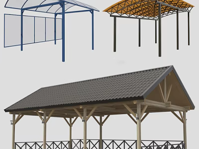 Various Outdoor Canopies And Pavilions With Transparent Mesh Yellow And Gray Roof Designs 3d model