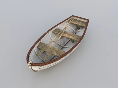 Traditional Small Wooden Boat Featuring Natural Wood Planks And White Trim Structure 3d model