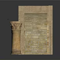 Classical Architectural Interior Scene With Arched Structure Stone Columns And Wooden Bookshelves