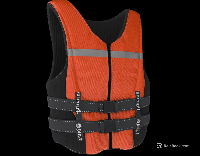 Orange And Black Life Jacket With Reflective Strips Adjustable Straps Fish Pro Branding 3d model