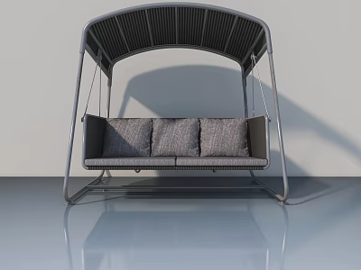 Stylish Hinged Door With Arched Canopy And Gray Cushioned Swing Sofa 3d model