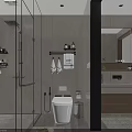 Modern Bathroom Interior Design With Glass Shower White Toilet And Wooden Vanity