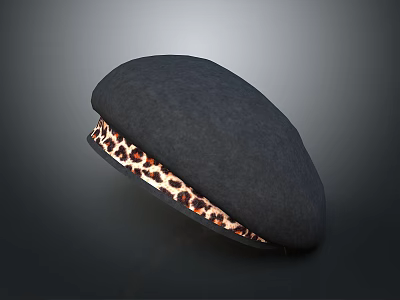 Stylish Black Beret With Leopard Print Brim Modern Fashion Accessory 3d model
