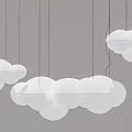 White Cloud Shaped Chandeliers Hanging With Thin Wires In Modern Minimalist Interior 3d model