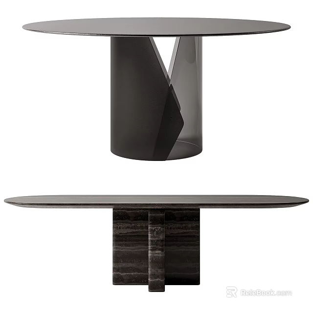 Modern Round Marble Dining Table With Unique Pedestal Base And Contemporary Decorative Vase 3d model 