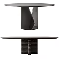 Modern Round Marble Dining Table With Unique Pedestal Base And Contemporary Decorative Vase
