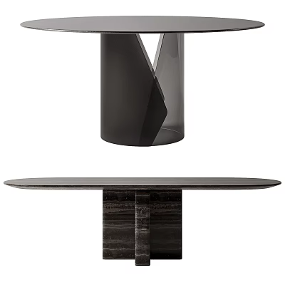 Modern Round Marble Dining Table With Unique Pedestal Base And Contemporary Decorative Vase 3d model
