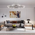 Modern Living Room Interior Design With Sofa Armchairs Coffee Table Chandelier Artwork And Area Rug