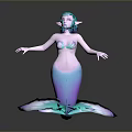 Mermaid Character With Green Hair Shell Bra And Gradient Purple Blue Tail Posing