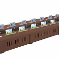 Long Wooden Office Conference Table With Multiple Monitors And Devices 3d model