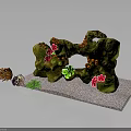 Colorful Tropical Fish Swimming Near Mossy Rock With Red Green Flowers And Coral Decor