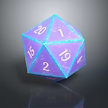Purple Icosahedral Die With Numbers And Shiny Surface On Dark Background