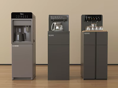 Modern Gray Vertical Household Appliances Water Dispenser Coffee Maker And Cup Holder 3d model