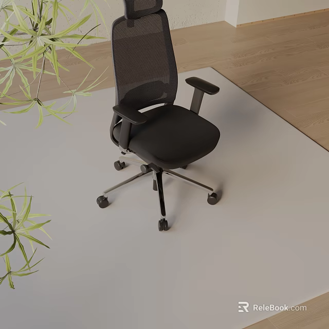 Black Mesh Back Office Chair With Armrests And Wheels In Modern Workspace 3d model 