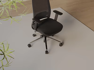 Black Mesh Back Office Chair With Armrests And Wheels In Modern Workspace 3d model