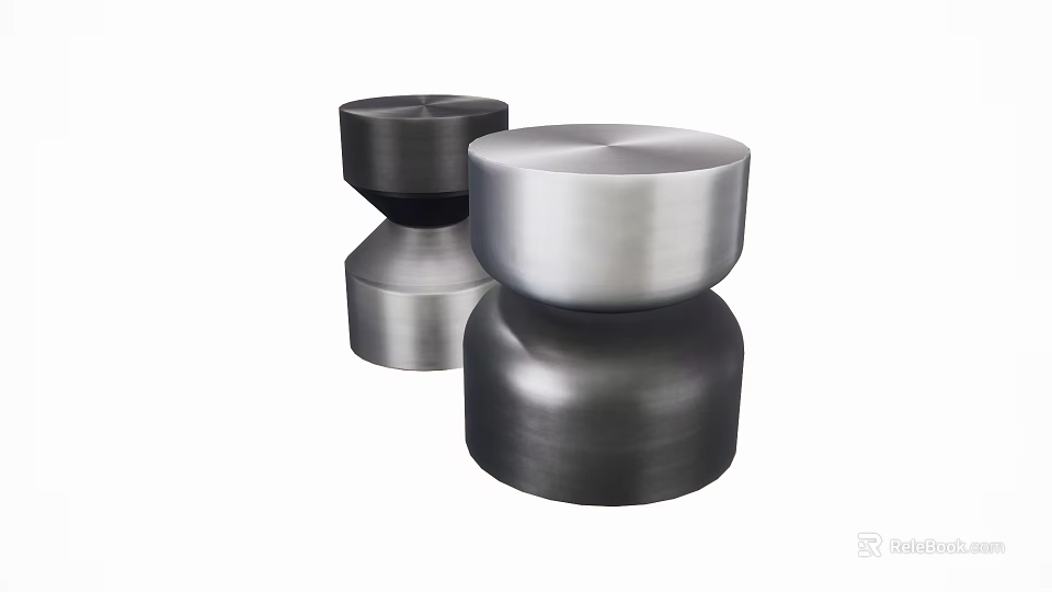 Modern Metal Table and Chair Set with Round Seats in Silver and Dark Gray 3d model 