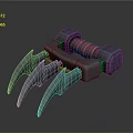 Claw Shaped Weapon With Rainbow Colored Blades And Red Spring Mechanism 3d model