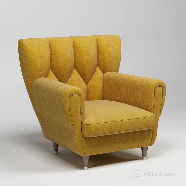 Yellow Upholstered Single Sofa With Tufted Back And Armrests Design 3d model