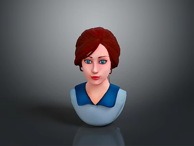 Red Haired Woman With Blue Eyes Blue Collar White Top 3D Model On Gray Surface 3d model