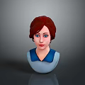 Red Haired Woman With Blue Eyes Blue Collar White Top 3D Model On Gray Surface