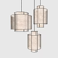 Modern Three Pendant Lights With Cylindrical Fabric Shades For Home Interior Design