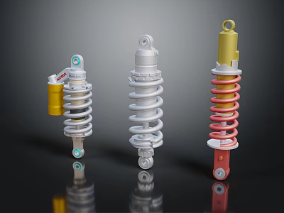Shock Absorbers With Coil Spring In Yellow White Red Mechanical Hardware Tools 3d model