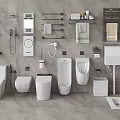 Modern White Bathroom Fixture Set With Toilet Urinal Washbasin Shower System Towel Rack And Shelf