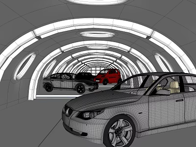 Modern Tunnel Interior Design With Multiple Cars And Curved Lighting 3d model